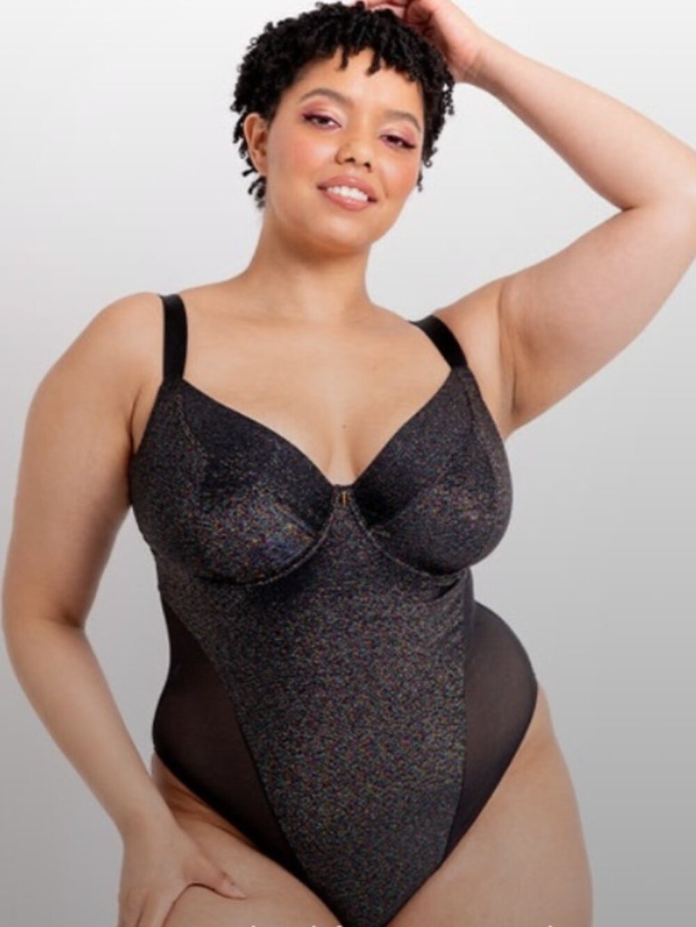 Curvy Kate Black Glitter Underwire Bodysuit, Sheer (38G)